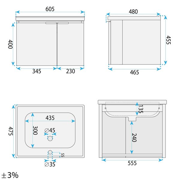 Set mobili da bagno con lavabo DB06-60 60cm