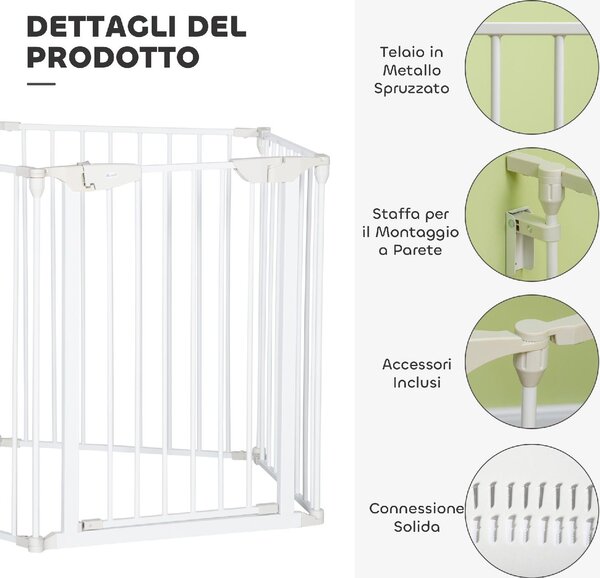 AllMyPets Cancellino per Cani Regolabile e Pieghevole con Chiusura Automatica e Blocco 300x74.5 cm colore Bianco