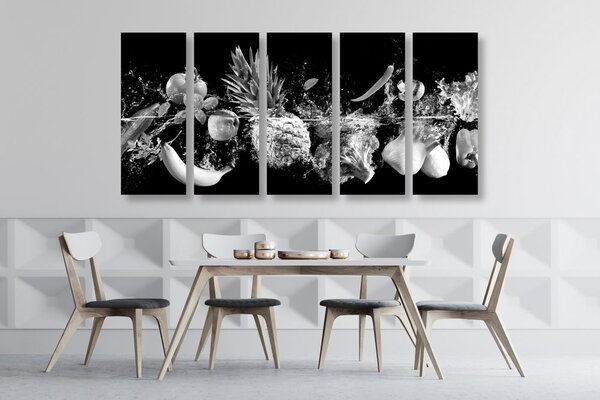 Quadri 5 pezzi – Frutta e verdura biologica in bianco e nero
