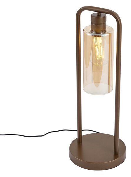 Lampada da tavolo Hotel Chic bronzo scuro con vetro ambrato - Stavelot