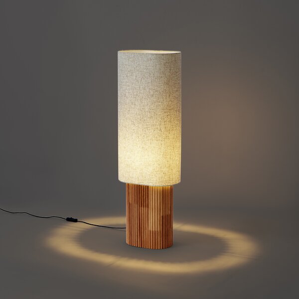 Lampada da terra Japandi in legno con paralume in lino 90cm - Lamel