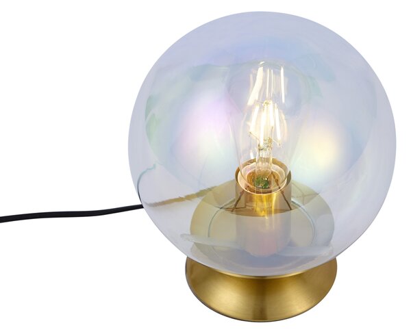 Lampada da tavolo Art Déco ottone con vetro fumé arcobaleno - Pallon