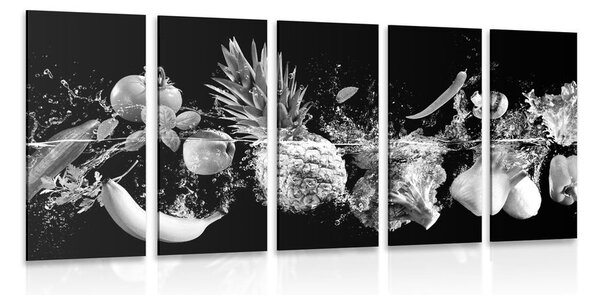 Quadri 5 pezzi – Frutta e verdura biologica in bianco e nero