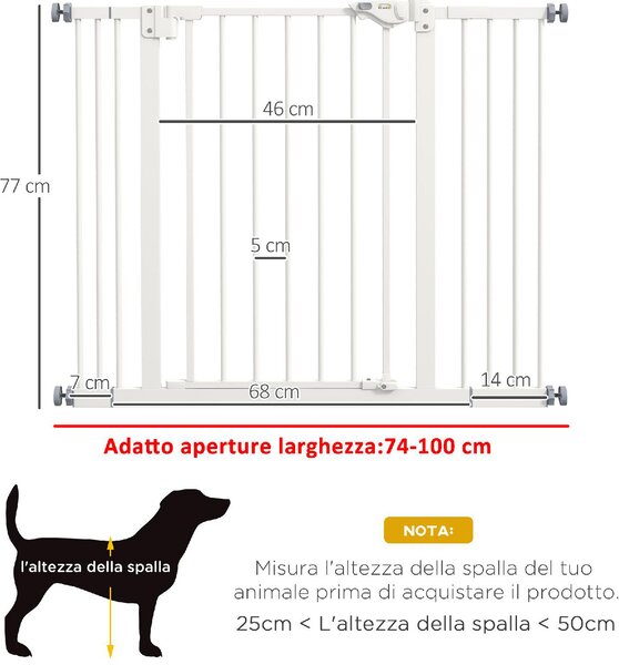 AllMyPets Cancellino per Cani Regolabile Fino a 100 cm Senza Viti con 2 Estensioni e Altezza 72 cm colore Bianco - 23V4WT