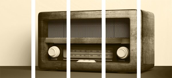 Quadri 5 pezzi – Radio retrò in tonalità seppia