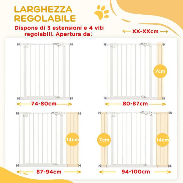 AllMyPets Cancellino per Cani Regolabile Fino a 100 cm Senza Viti con 2 Estensioni e Altezza 72 cm colore Bianco - 23V4WT