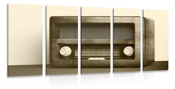 Quadri 5 pezzi – Radio retrò in tonalità seppia
