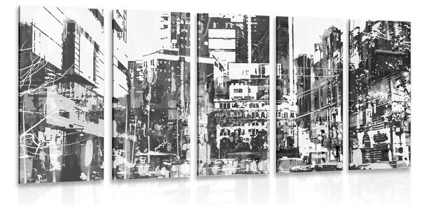 Quadri 5 pezzi – Panorami urbani astratti in bianco e nero