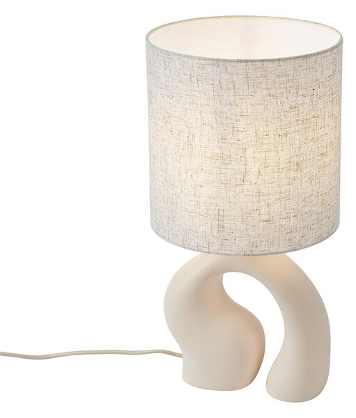 Lampada da tavolo Japandi beige con paralume in lino - Dahlia