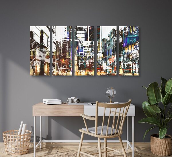 Quadri 5 pezzi – Panorami urbani astratti
