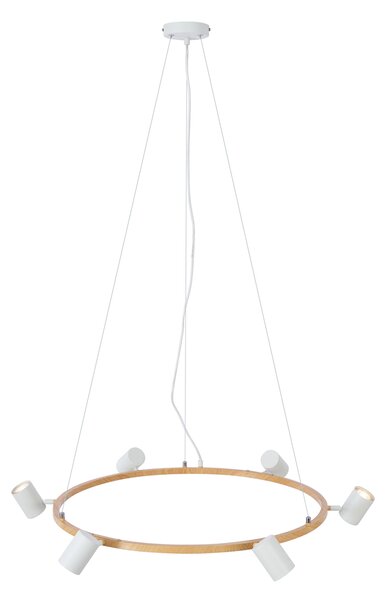 Lampada a sospensione moderna con stampa legno e 6 luci bianche - Jeana Circle