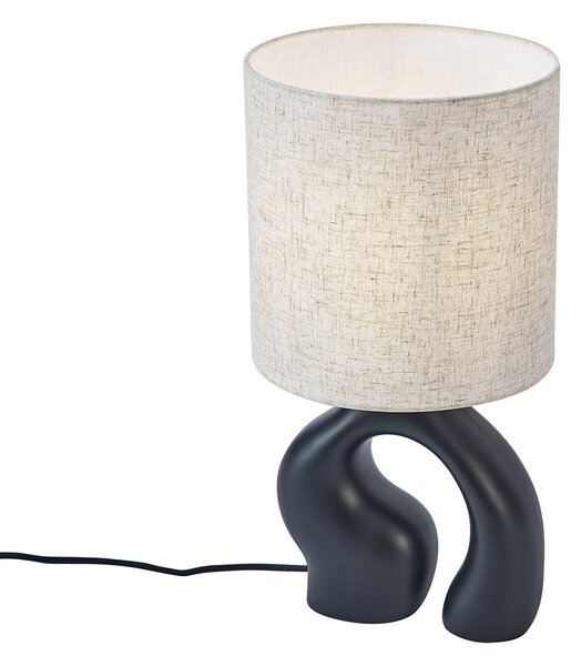 Lampada da tavolo Japandi nera con paralume in lino - Dahlia