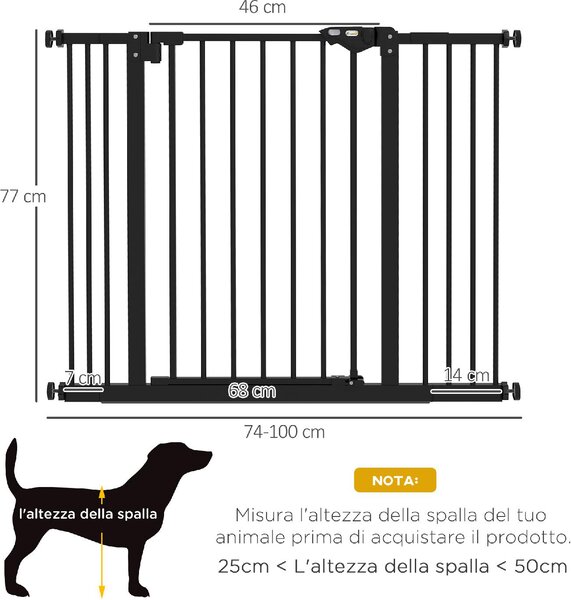 AllMyPets Cancellino per Cani Regolabile Fino a 100 cm Senza Viti con 2 Estensioni e Altezza 72 cm colore Nero - 23Z4BK