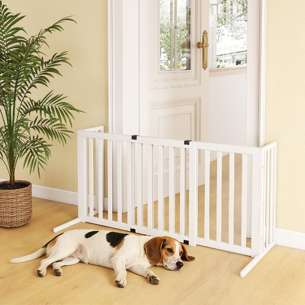 AllMyPets Cancellino per Cani Taglia Media e Piccola Estensibile Autoportante in Legno 102-183x57x70 cm colore Bianco