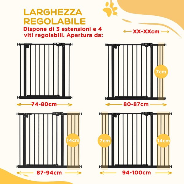 AllMyPets Cancellino per Cani Regolabile Fino a 100 cm Senza Viti con 2 Estensioni e Altezza 72 cm colore Nero - 23Z4BK