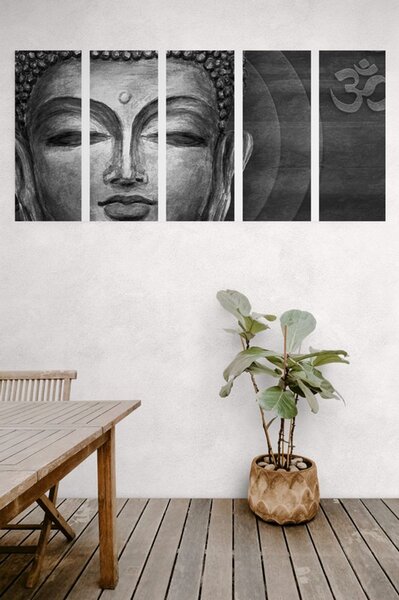 Quadri 5 pezzi – Volto di Buddha in bianco e nero