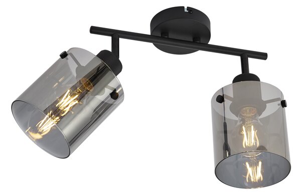 Faretto da soffitto di design nero con vetro fumé 2 luci - Domo