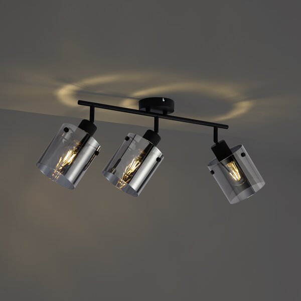Faretto da soffitto di design nero con vetro fumé 3 luci - Domo