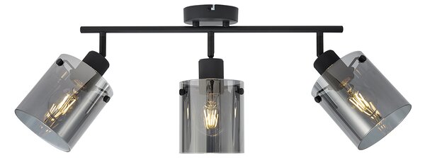 Faretto da soffitto di design nero con vetro fumé 3 luci - Domo