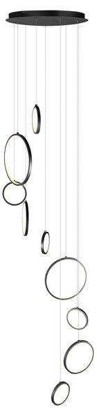 Lampada a sospensione di design nera a 9 luci con LED dimmerabile a 3 livelli - Vide Anella