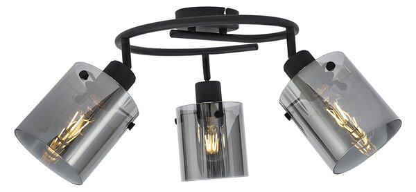 Faretto da soffitto di design nero con vetro fumé rotondo a 3 luci - Domo
