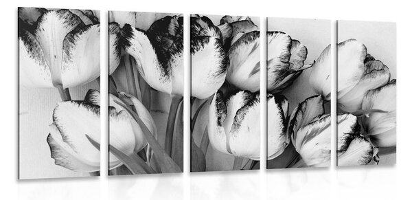 Quadri 5 pezzi – Tulipani primaverili in bianco e nero