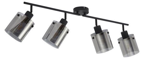 Faretto da soffitto di design nero con vetro fumé 4 luci - Domo