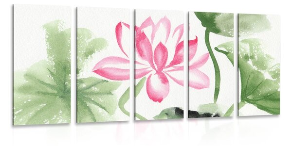 Quadri 5 pezzi – Fiore di loto ad acquerello