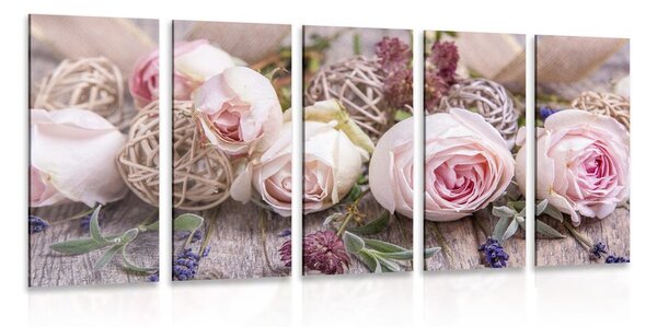 Quadri 5 pezzi – Composizione floreale festosa di rose