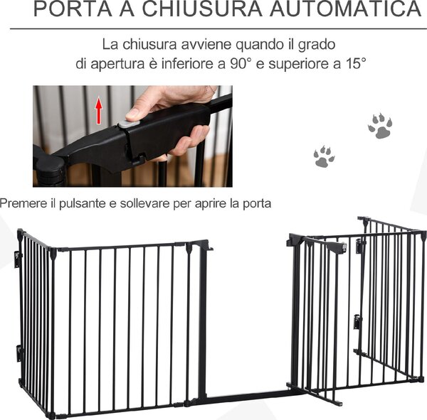 AllMyPets Cancellino per Cani Taglia Piccola e Media Pieghevole a 5 Pannelli in Metallo e Plastica 300x3x74.5 cm colore Nero - A23100AO10