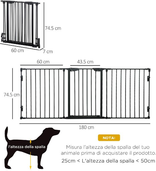 AllMyPets Cancellino per Cani Taglia Piccola e Media Pieghevole a 3 Pannelli 180x3x74.5 cm colore Nero - 1BKW61F