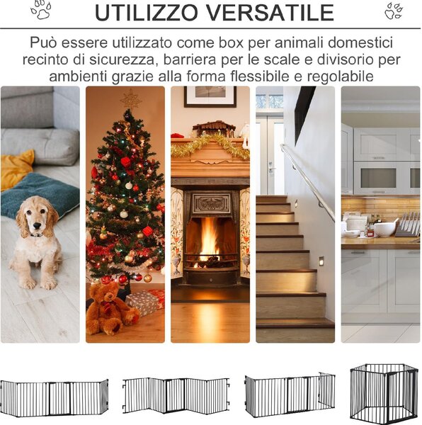 AllMyPets Cancellino per Cani Taglia Piccola e Media Pieghevole a 5 Pannelli in Metallo e Plastica 300x3x74.5 cm colore Nero - A23100AO10