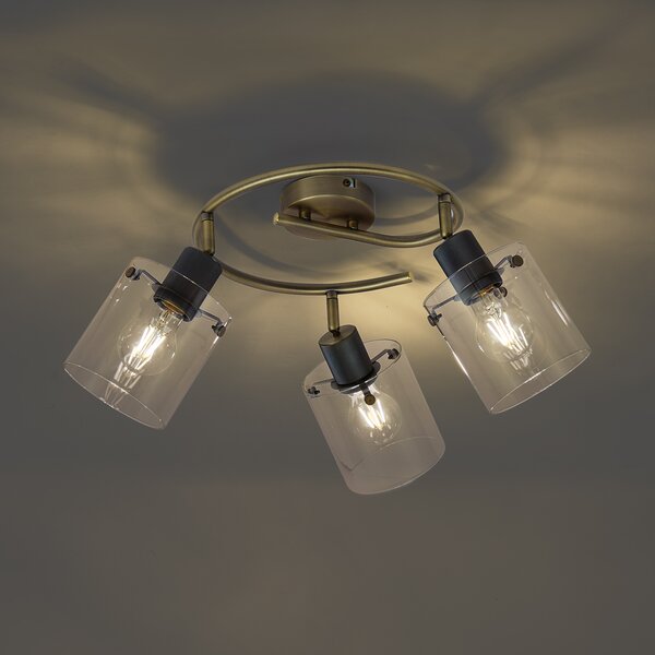 Faretto da soffitto di design bronzo con vetro trasparente rotondo a 3 luci - Domo