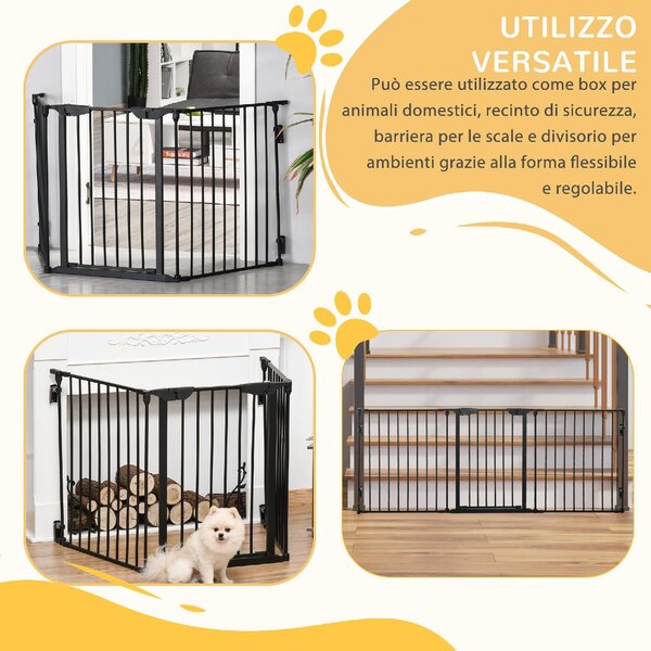 AllMyPets Cancellino per Cani Taglia Piccola e Media Pieghevole a 3 Pannelli 180x3x74.5 cm colore Nero - 1BKW61F