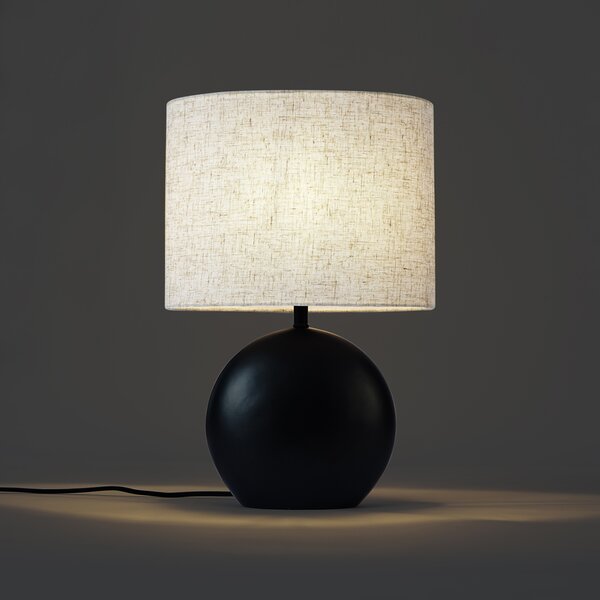 Lampada da tavolo Japandi nera con paralume in lino - Timo