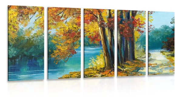 Quadri 5 pezzi – Alberi dipinti in colori autunnali