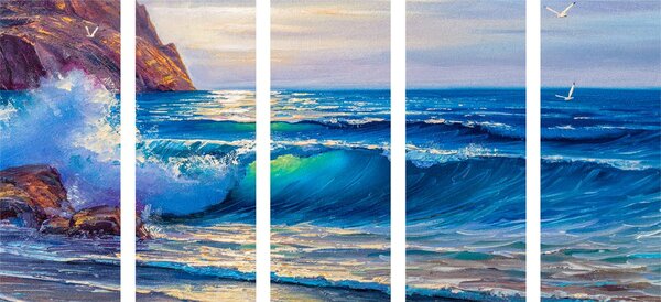 Quadri 5 pezzi – Onde marine sulla costa