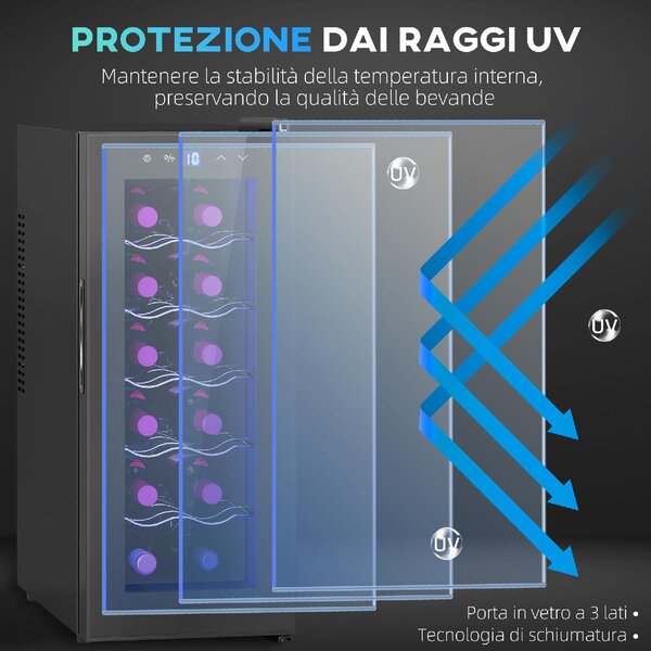 DecHome Cantinetta Frigorifero per 12 Bottiglie con Doppio Controllo Temperatura, Ripiani Regolabili e Luci colore Nero - U6991BK