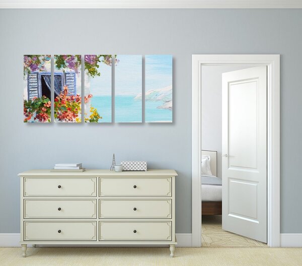 Quadri 5 pezzi – Casetta e vista sul mare