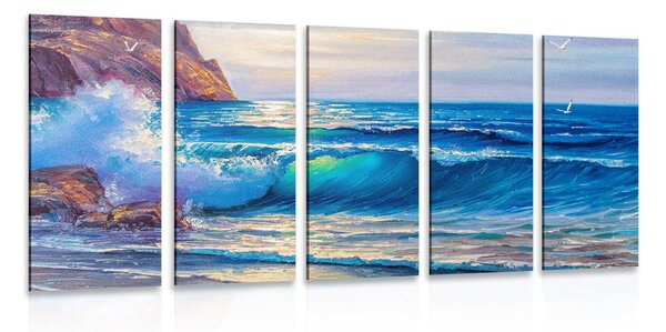 Quadri 5 pezzi – Onde marine sulla costa