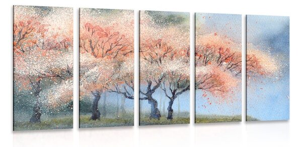Quadri 5 pezzi – Alberi fioriti ad acquerello