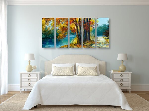 Quadri 5 pezzi – Alberi dipinti in colori autunnali