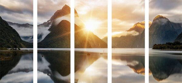 Quadri 5 pezzi – Bellissimo alba in Nuova Zelanda