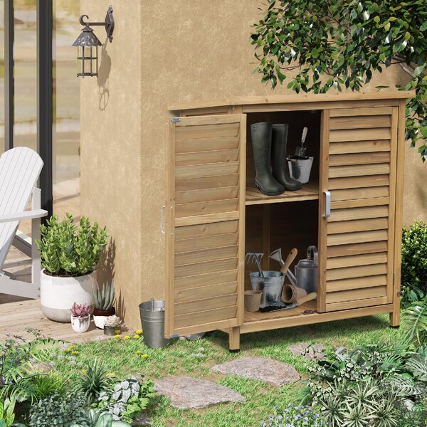 VivaGarden Armadietto da Esterno / Balcone in Legno 1 Anta Dimensioni 87x46.5x96.5 cm colore Legno Naturale