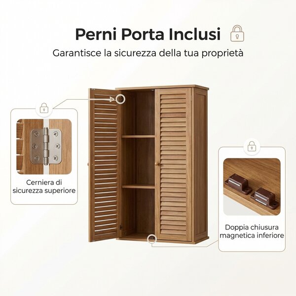 VivaGarden Armadietto da Esterno / Balcone in Legno 1 Anta Dimensioni 87x46.5x96.5 cm colore Legno Naturale