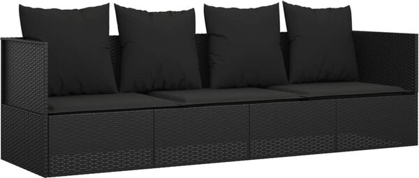 Lettino Prendisole da Esterno con Cuscini Nero in Polyrattan
