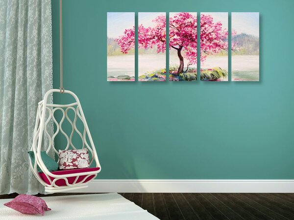 Quadri 5 pezzi – Ciliegio orientale in rosa