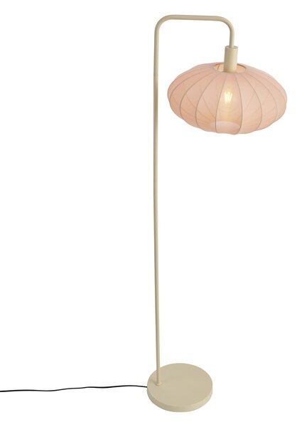 Lampada da terra Japandi beige con paralume in tessuto color crema - Bida