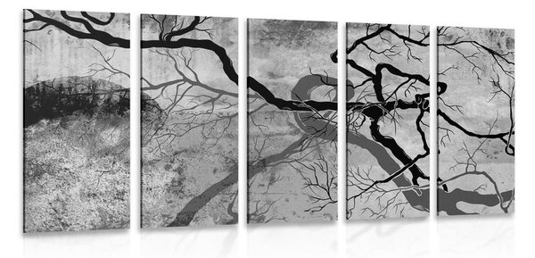 Quadri 5 pezzi – Alberi surrealisti in bianco e nero