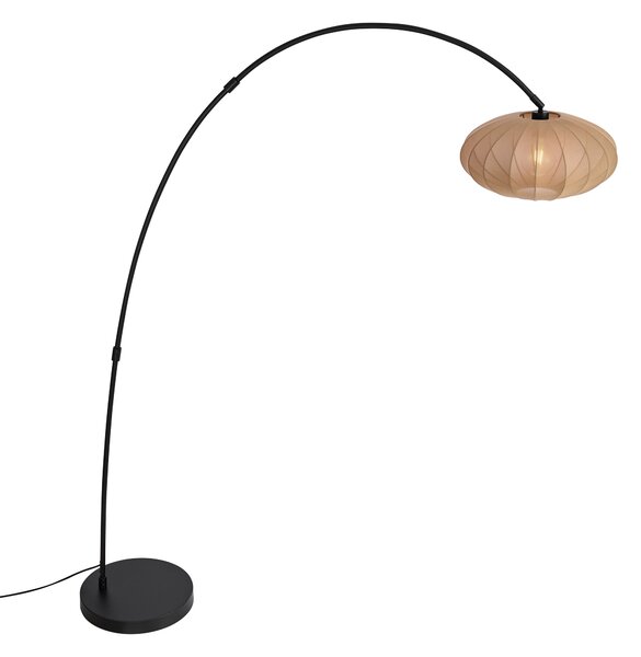 Lampada da terra ad arco Japandi nera con paralume marrone - Bida
